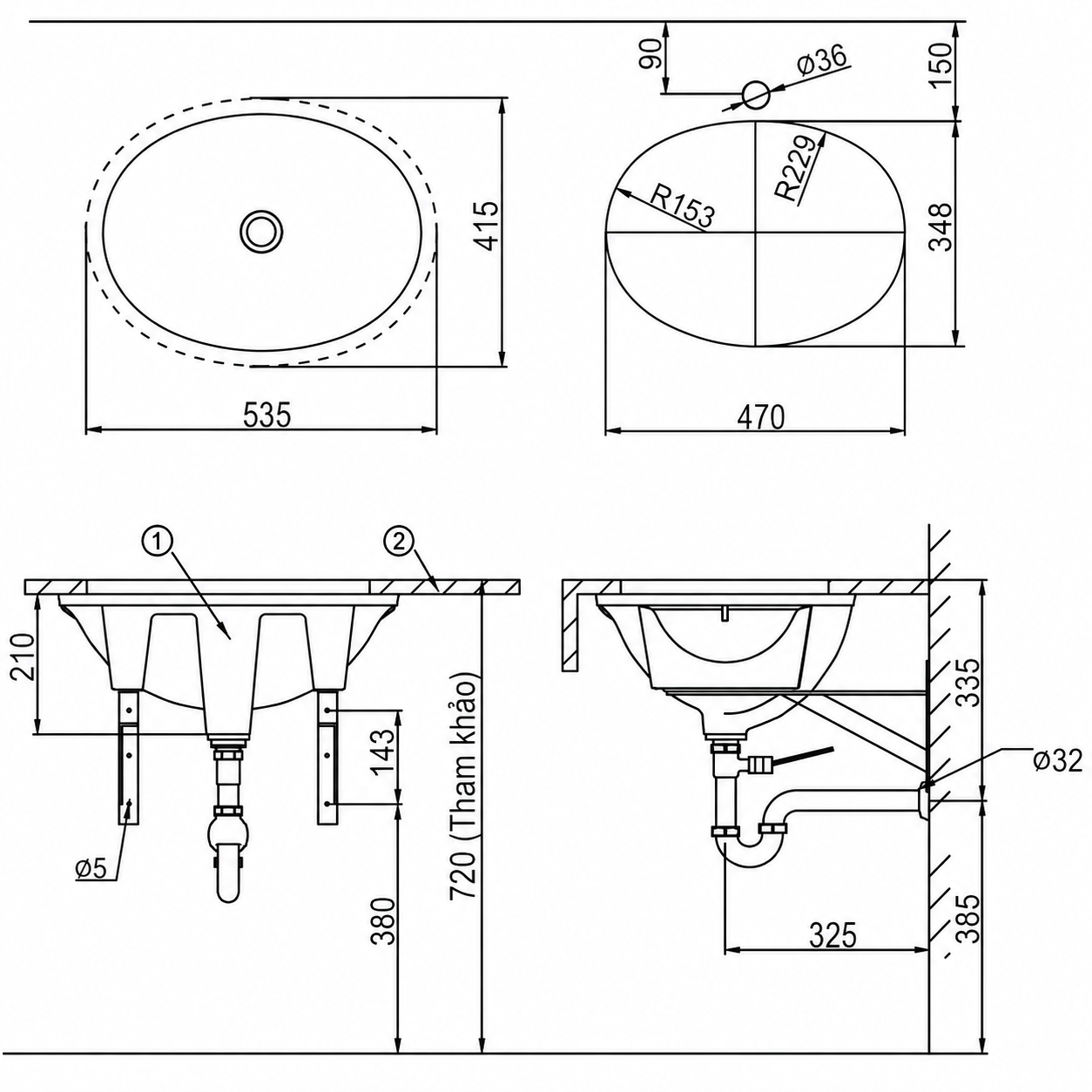 Bản vẽ kỹ thuật lavabo INAX AL-2293V