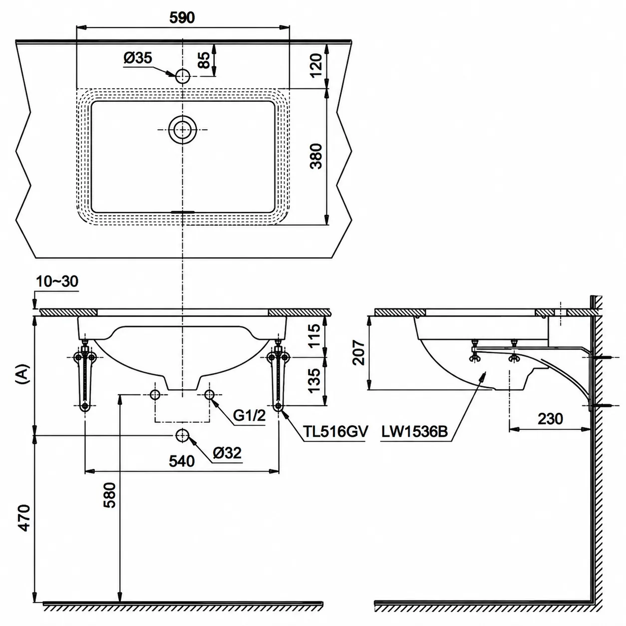 Bản vẽ kỹ thuật lavabo INAX LT505T#XW