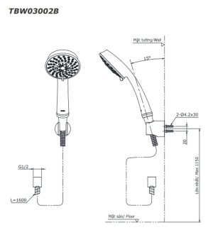 Bộ sen tắm TOTO TBV01401BA/TBW03002B nhiệt độ (5 chế độ)