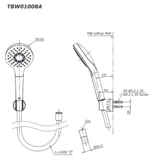 Bộ sen tắm TOTO TBV01402BA/TBW01008A nhiệt độ
