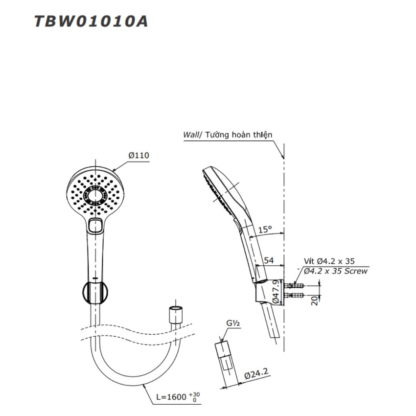 Bộ sen tắm TOTO TBV01402BA/TBW01010A nhiệt độ (3 chế độ)